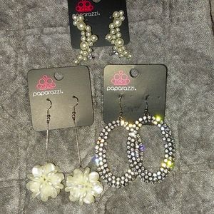 White Earrings & Pearl Ear Crawlers Set